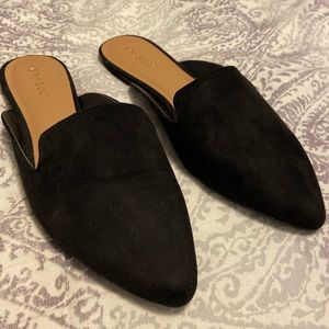 Black soft suede slip on flats
